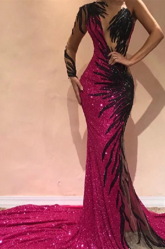 Now or Never Chic Mermaid Evening Dresses One Sleeve Open Back Pageant Dress