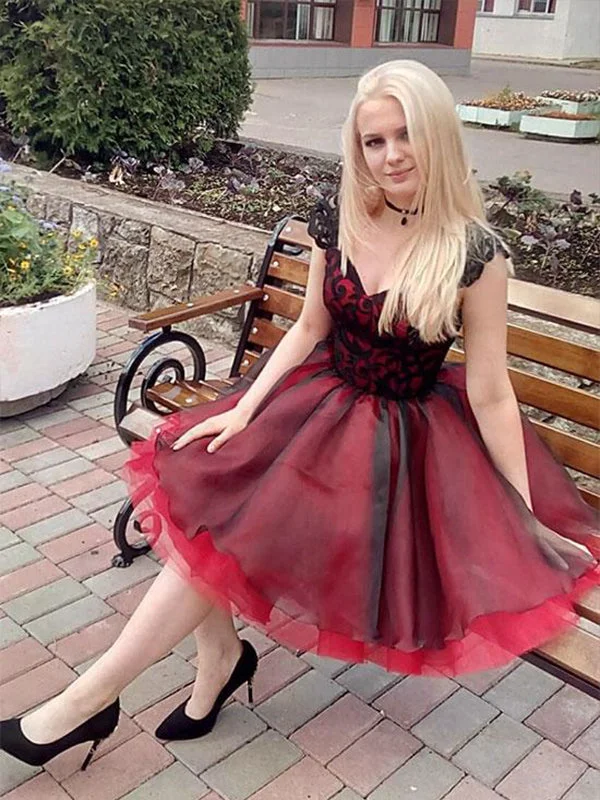 YEAR-End Clearance Cap Sleeve Homecoming Dress A Line Black and Red Prom Dress Short Fashion Party Dress NA6908 YEAR-End Clearance Cap Sleeve Homecoming Dress A Line Black and Red Prom Dress Short Fashion Party Dress NA6908