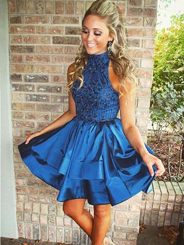 Crazy Savings Chic Homecoming Dress High Neck Rhinstone Short Prom Dress Satin Party Dress NA6911 Crazy Savings Chic Homecoming Dress High Neck Rhinstone Short Prom Dress Satin Party Dress NA6911