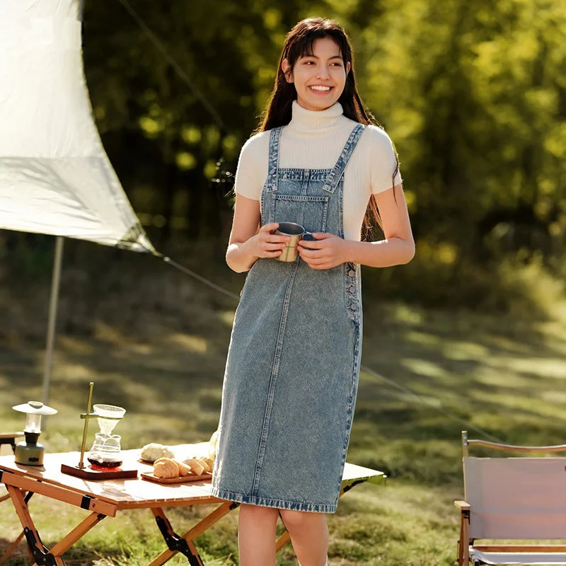 casual knit dressSpring Denim Suspender Retro Skirt