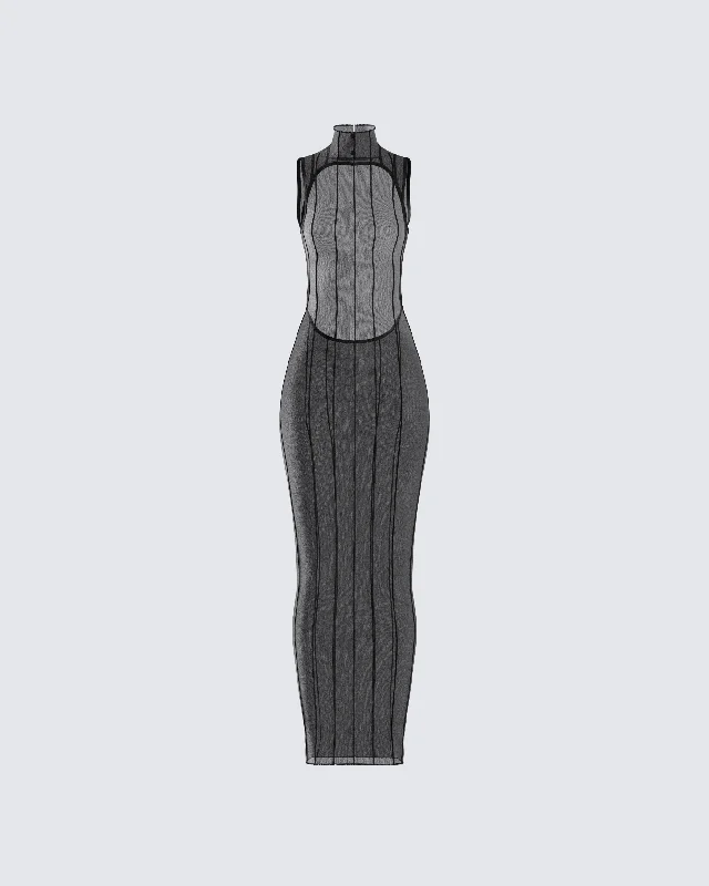 sleek dressZeal Black Mesh Bodycon Maxi Dress