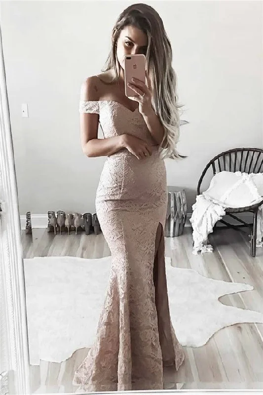Mega Sale Sheath Off-the-Shoulder Lace Formal Evening Dress Chic Side Slit Evening Gowns Mega Sale Sheath Off-the-Shoulder Lace Formal Evening Dress Chic Side Slit Evening Gowns