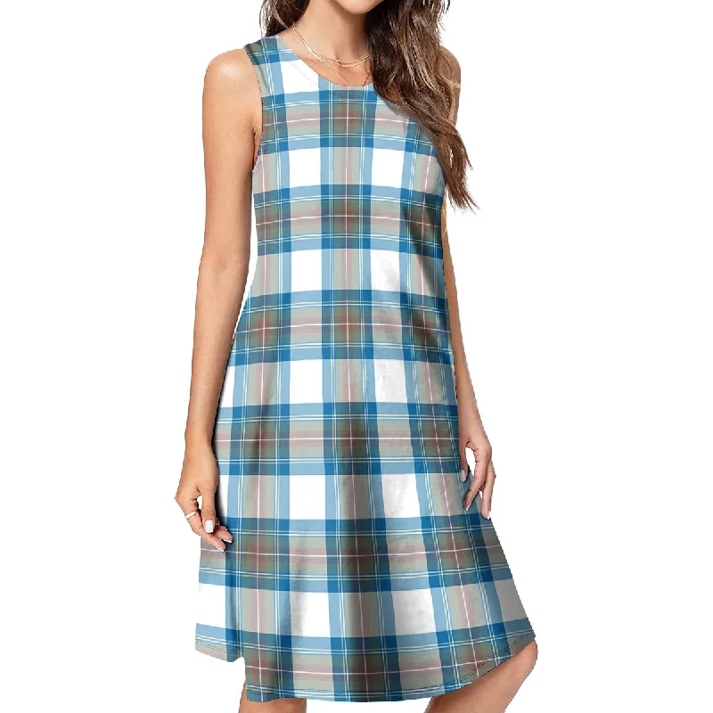 Deal Zone Stewart Muted Blue Tartan Womens Casual Dresses