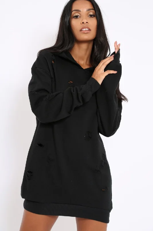 Super Sale fashionable pullover hoodieBlack Distressed Oversized Hoodie - Khloe