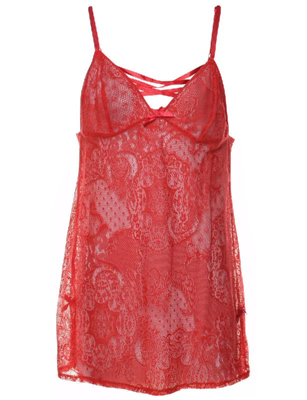 comfortable winter coatRed Classic Lace Sheer Babydoll - M