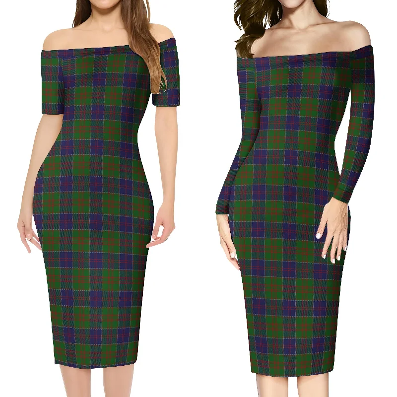 Closeout Stewart of Appin Hunting Tartan Off Shoulder Lady Dress