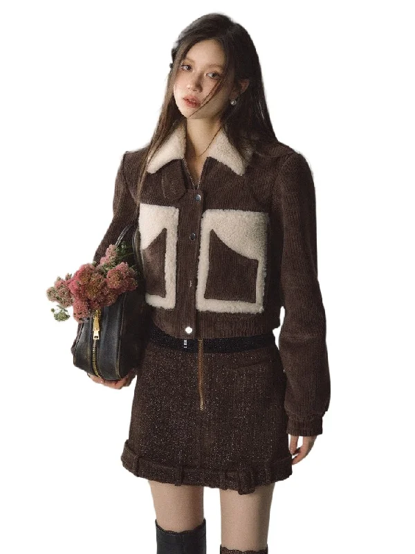 cozy coatBrown Faux Fur Patchwork Short Jacket