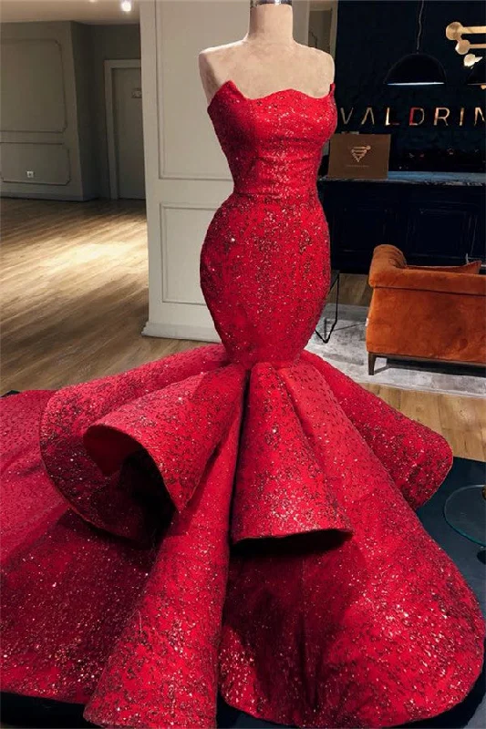 Don't Wait Elegant Mermaid Strapless Sleeveless Floor-Length Prom Party Gowns