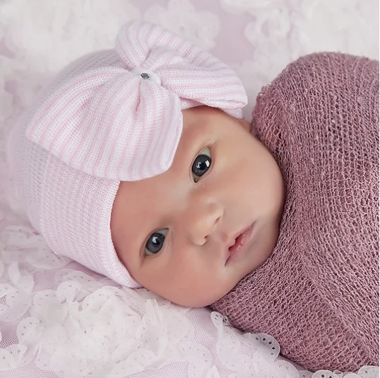 winter dressIlyBean Pink Stripe Bow and Gem Hat