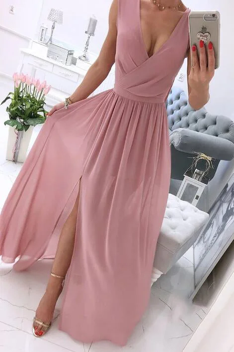 Factory Direct Sale silk dressGorgeous Blush Pink Long Chiffon Prom Dress with Slit Factory Direct Sale silk dressGorgeous Blush Pink Long Chiffon Prom Dress with Slit