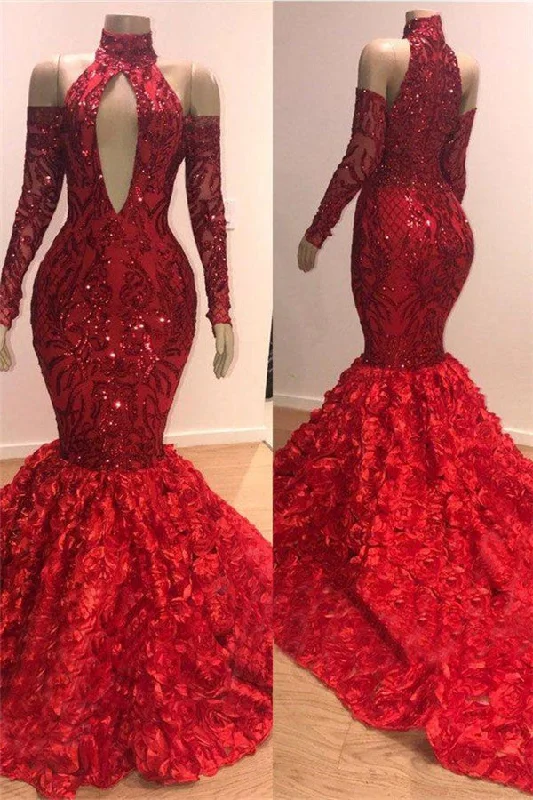 Extra Savings Chic Mermaid Halter Long-Sleeves Long Prom Party Gowns