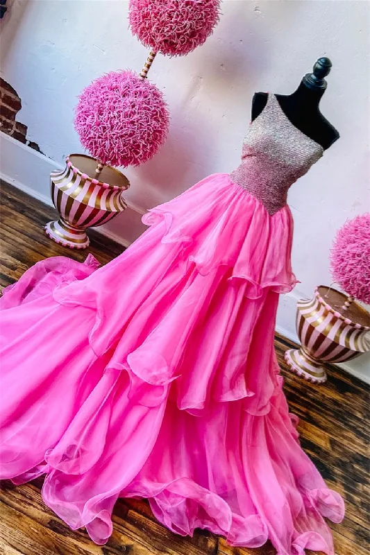 Price Meltdown boho-chic dressHot Pink Beaded Top One Shoulder Layers Long Prom Dress Price Meltdown boho-chic dressHot Pink Beaded Top One Shoulder Layers Long Prom Dress