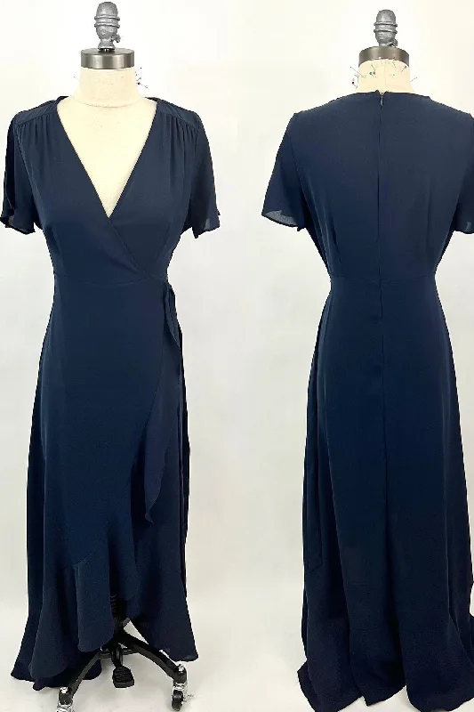 Act Fast summer floral dressShort Sleeves Navy Blue Chiffon A-line Long Bridesmaid Dress Act Fast summer floral dressShort Sleeves Navy Blue Chiffon A-line Long Bridesmaid Dress