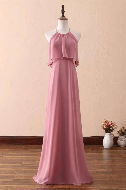 Today’s Deal summer floral dressRuffles Halter A-Line Long Bridesmaid Dress