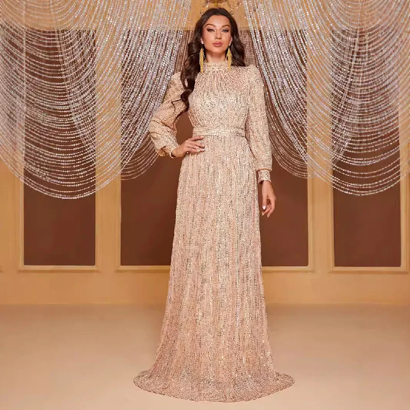 Reduced Prices long-sleeve floral dressPure Color Sequins Long Sleeve Stand Collar Evening Long Dress Simple And Elegant Reduced Prices long-sleeve floral dressPure Color Sequins Long Sleeve Stand Collar Evening Long Dress Simple And Elegant