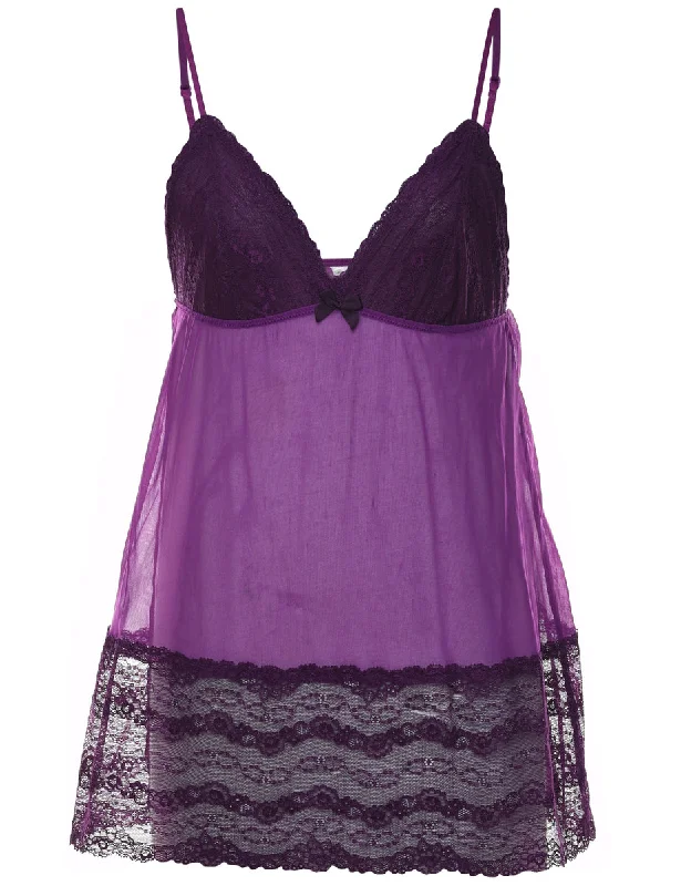 trendy jacketPurple Sheer Lace Trim Babydoll - M