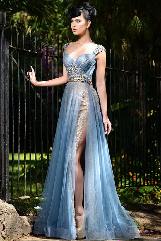 Bonus Savings Chic Long Blue Formal Evening Dresses Tulle Crystal Chic Slit Prom Dresses Bonus Savings Chic Long Blue Formal Evening Dresses Tulle Crystal Chic Slit Prom Dresses
