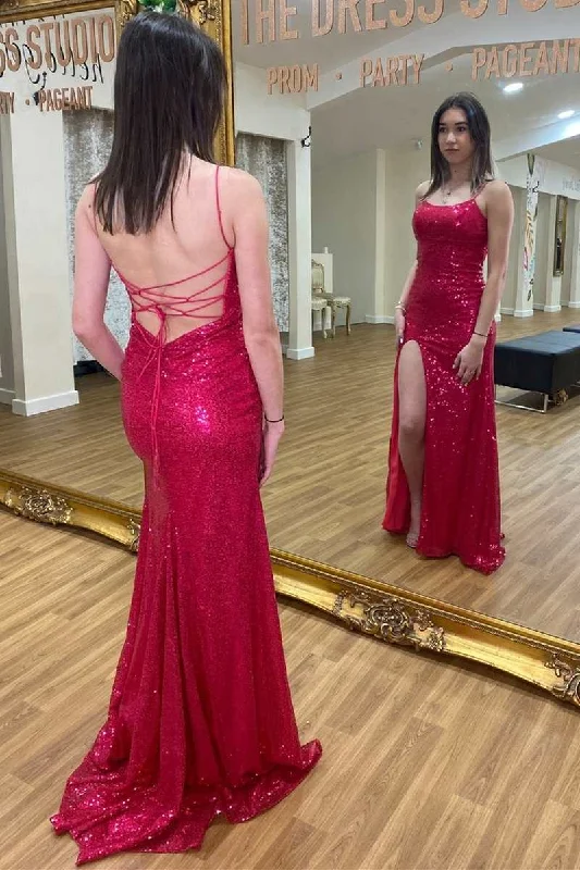 Deal Zone midi dressFuchsia Sequin Scoop Neck Lace-Up Mermaid Long Prom Dress with Slit Deal Zone midi dressFuchsia Sequin Scoop Neck Lace-Up Mermaid Long Prom Dress with Slit