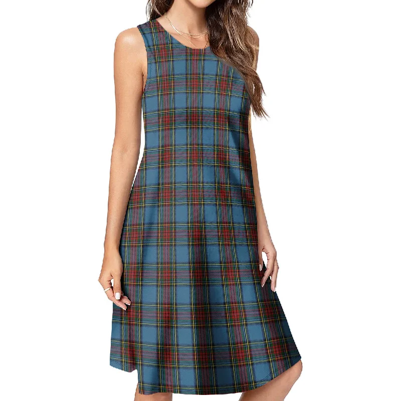 Markdowns Stewart Royal Blue Tartan Womens Casual Dresses