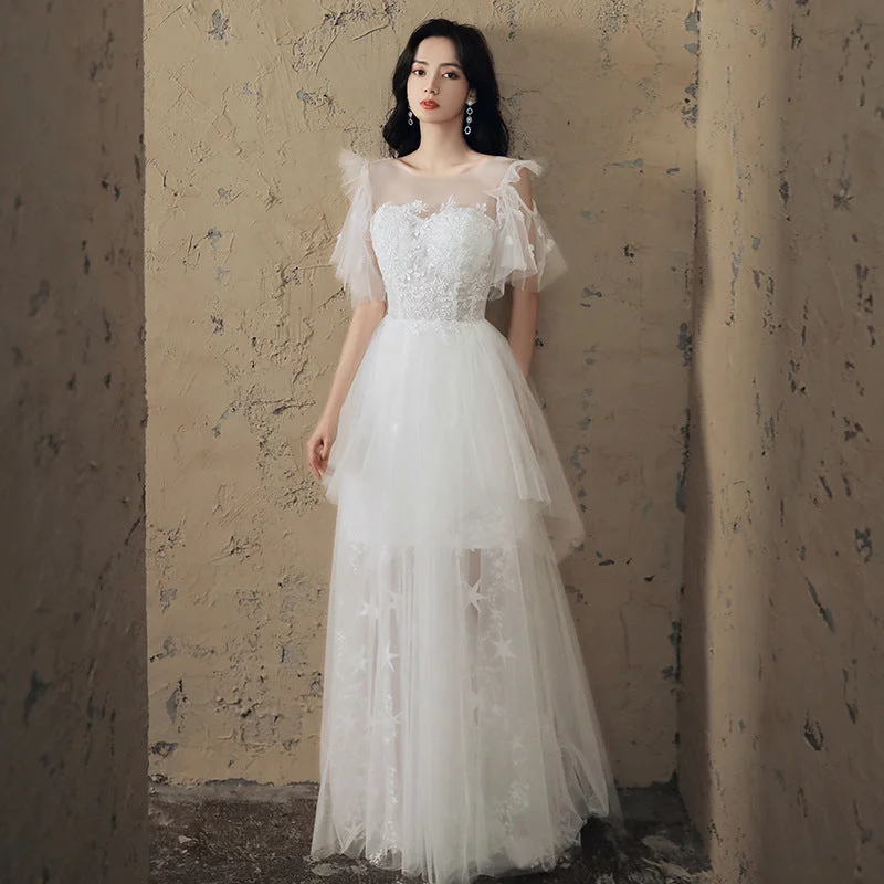 ruffle dressWhite Season New Wedding Dress Fairy Slimming Long Dress