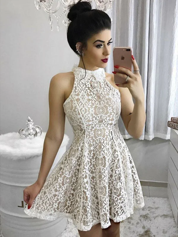 TIME-Limited Offer High Neck Lace sleeveless Mini Homecoming Dress Short Graduation Dress AN12303
