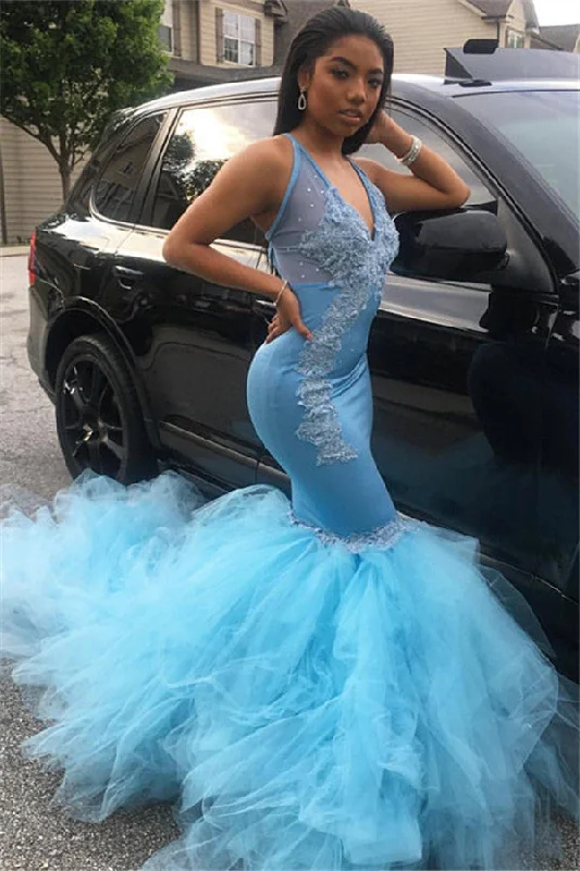Unbeatable Prices Mermaid Sheer Straps Applique Tulle Chic Prom Dresses