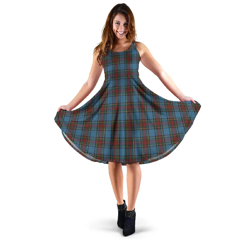 Low Prices Stewart Royal Blue Tartan Sleeveless Midi Womens Dress
