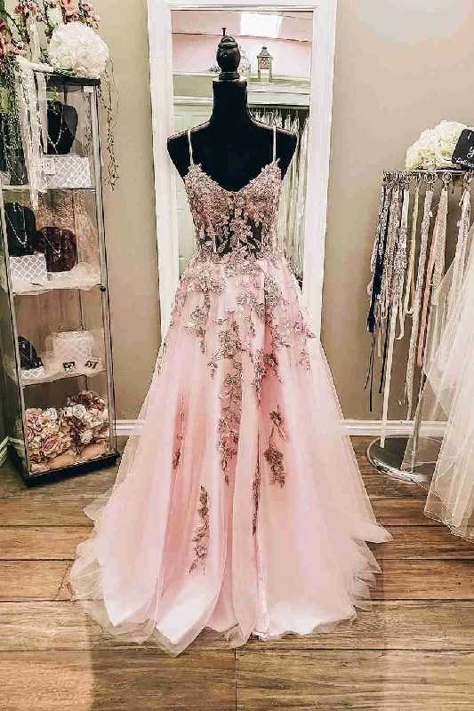 Sneak Peek Sale form-fitting dressSpaghetti Strapls Pink Long Formal Dress with Appliques Sneak Peek Sale form-fitting dressSpaghetti Strapls Pink Long Formal Dress with Appliques