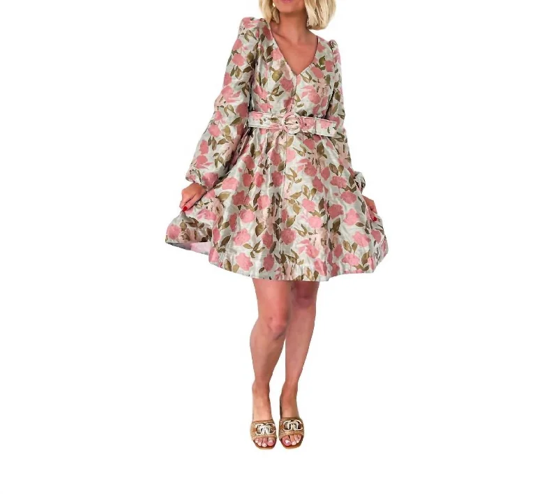 TIME-Limited Offer tiered dressThat's Amore Jacquard Dress In Pink Floral