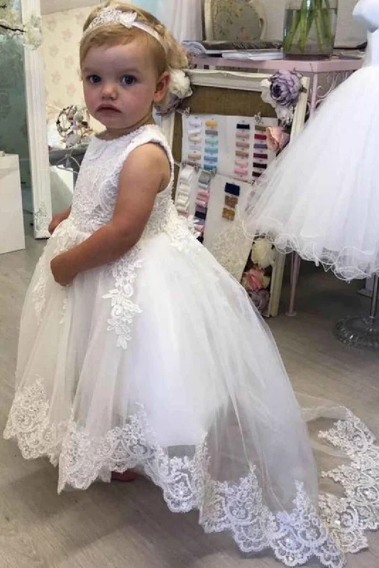 boho dressWhite Lace Cap Sleeve Flower Girl Dress