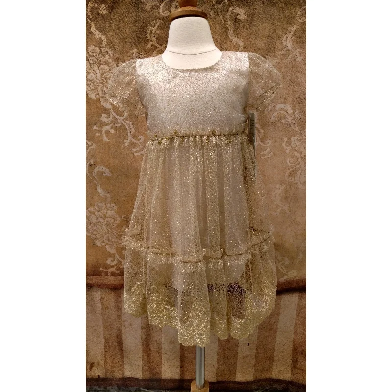 Online Only shift dressIsabel Garreton Gold Mesh Dress with Cap Sleeve