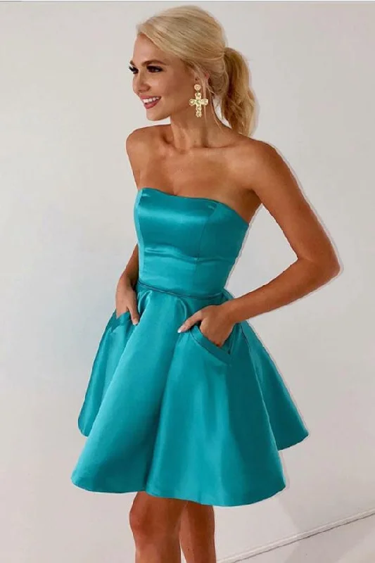 Stock Clearance Simple Strapless Cheap Homecoming Dresses With Pocket Short Prom Garduation Dress NA1499