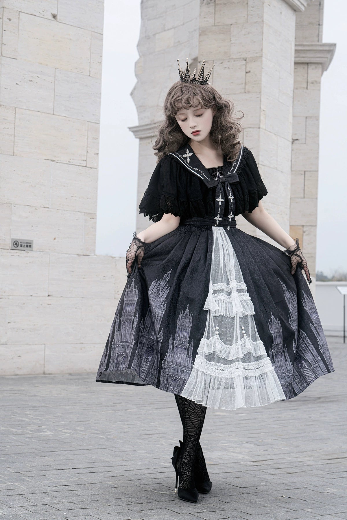 printed dressCornfield Lolita~Silent Church~Gothic Lolita JSK Front Open Printed Dress and Thin Cardigan Set