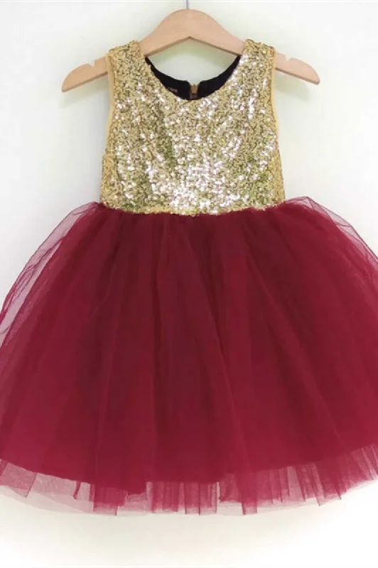 bohemian dressGold & Burgundy Sequins Girl Party Dress