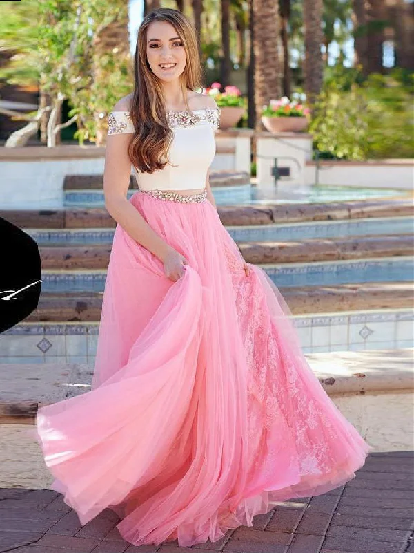 Limited Edition Two Piece Prom Dresses Off-the-shoulder A-line Rhinestone Slit Lace Prom Dress JKL772 Limited Edition Two Piece Prom Dresses Off-the-shoulder A-line Rhinestone Slit Lace Prom Dress JKL772
