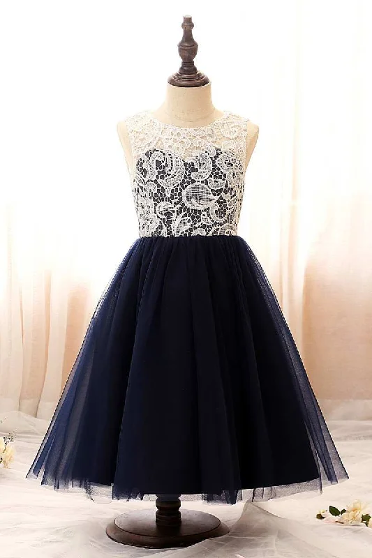 luxury dressIndigo Lace Illusion A-Line Flower Girl Dress