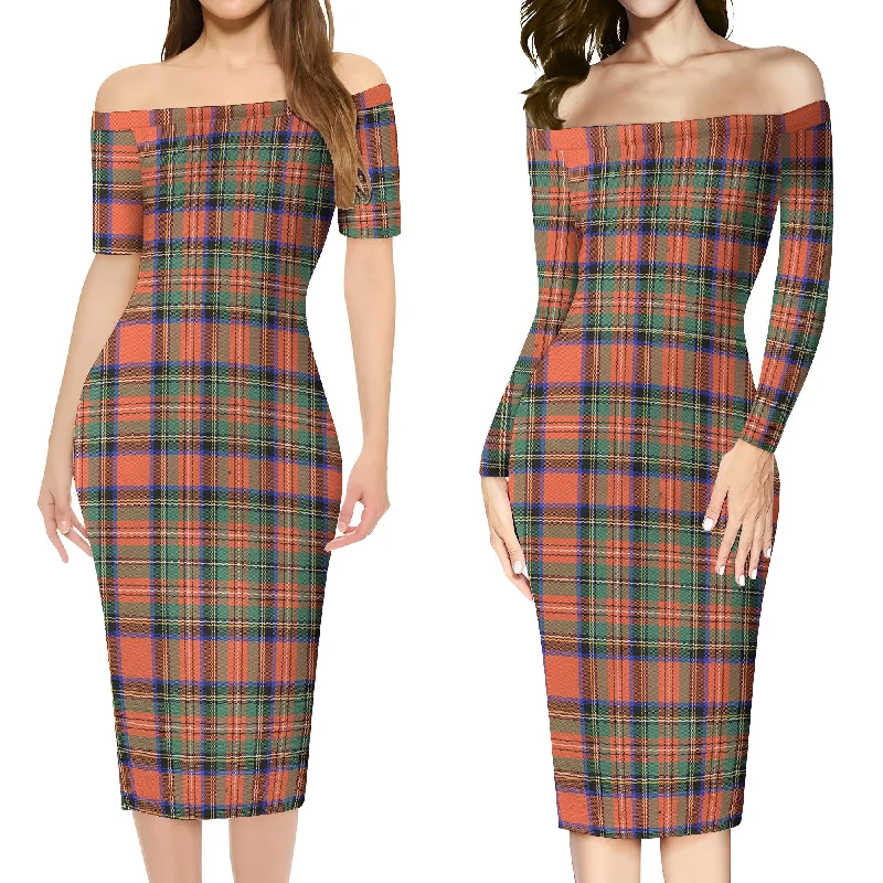 Price Buster Stewart Royal Ancient Tartan Off Shoulder Lady Dress