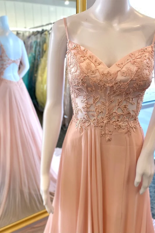 Online Exclusive classic fit-and-flare dressSimple Pink A-line Lace Appliques Chiffon Long Prom Dress Online Exclusive classic fit-and-flare dressSimple Pink A-line Lace Appliques Chiffon Long Prom Dress
