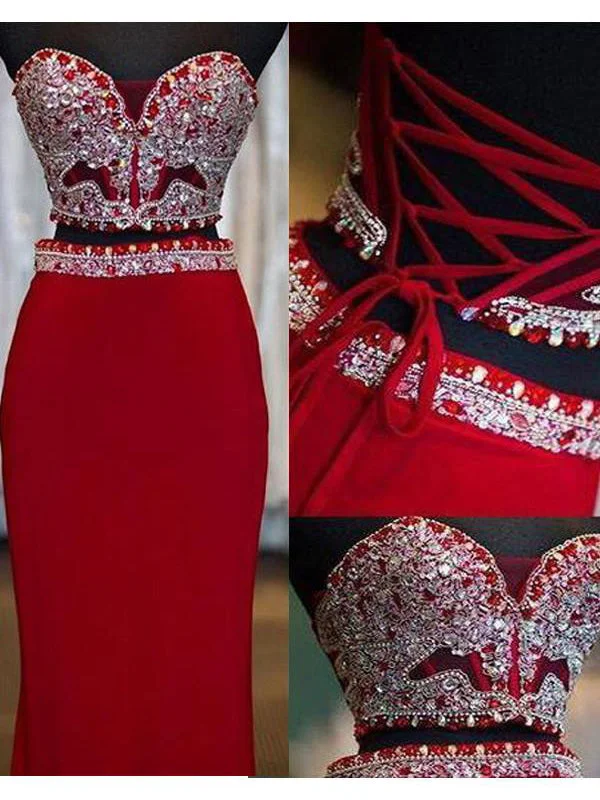 Grand Opening Sale Two Piece Prom Dresses Sweetheart Sheath Column Floor-length Long Red Prom Dress JKS310 Grand Opening Sale Two Piece Prom Dresses Sweetheart Sheath Column Floor-length Long Red Prom Dress JKS310