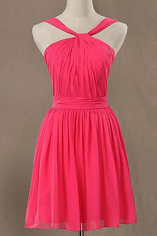 Exclusive Offers trendy bodycon dressNeon Pink Halter Knee Length Bridesmaid Dress Exclusive Offers trendy bodycon dressNeon Pink Halter Knee Length Bridesmaid Dress