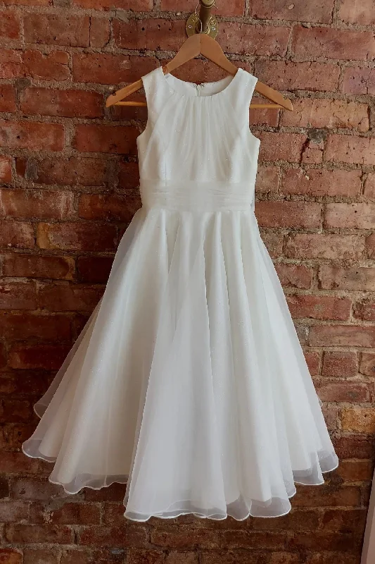 casual shift dressWhite Jewel Sleeveless Long Flower Girl Dress with Bow Tie Back Sash