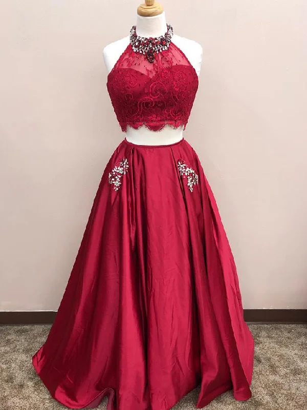 Final Markdown Two Piece Prom Dresses A-line High Neck Floor Length Long Burgundy Lace Prom Dress JKL713 Final Markdown Two Piece Prom Dresses A-line High Neck Floor Length Long Burgundy Lace Prom Dress JKL713