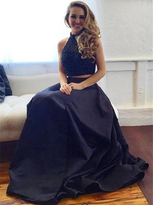 Price Smash Two Piece Prom Dresses High Neck A line Sweep/Brush Train Black Long Sparkly Prom Dress JKS314 Price Smash Two Piece Prom Dresses High Neck A line Sweep/Brush Train Black Long Sparkly Prom Dress JKS314