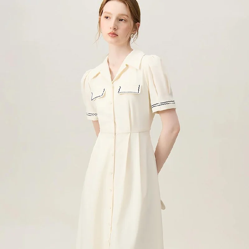 flowy dressSummer Chic Vintage-Inspired Polo Collar Mid-Calf Dress