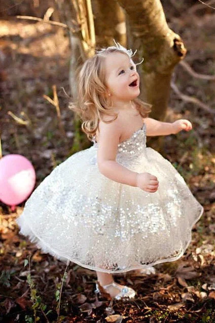 chic slip dressSparkly Ball Gown Silver Flower Girl Dress