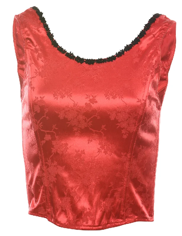 Price Rollback Jacquard Pattern Black & Red Corset Top - S