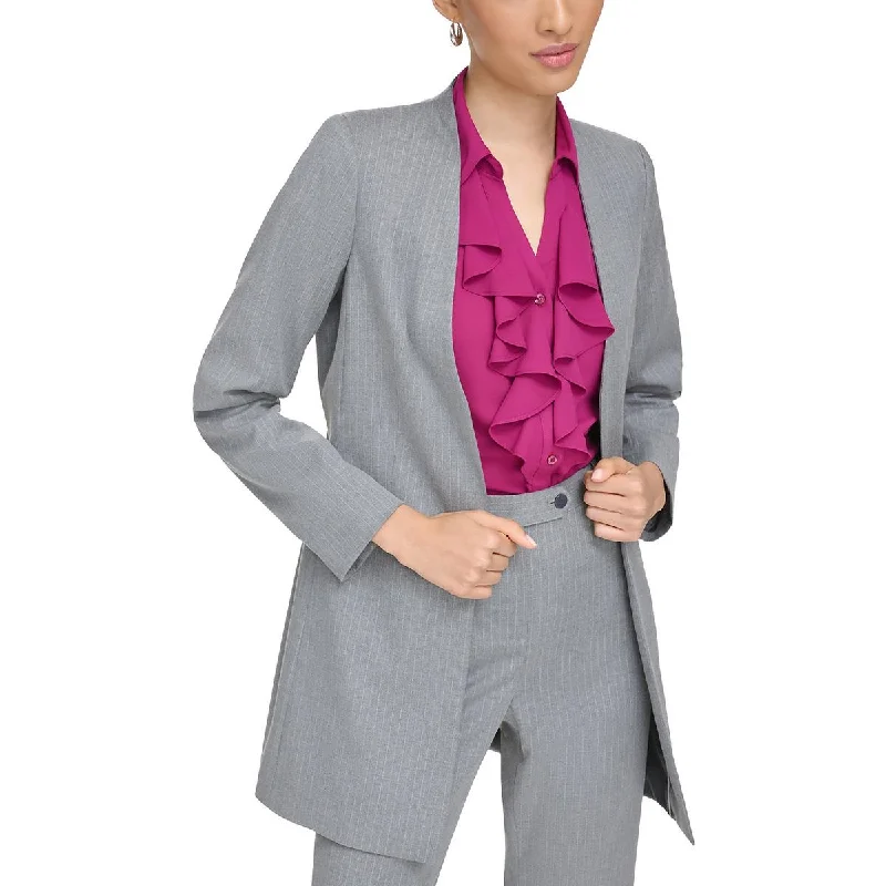Discount Days Petites Womens Pinstripe Suit Separate Open-Front Blazer