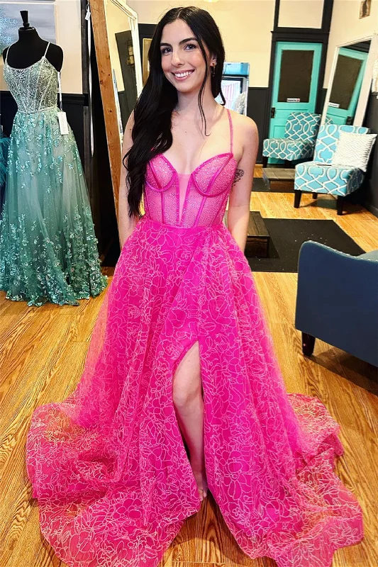 Deal Frenzy chic wrap dressFuchsia Plunging V Spaghetti Straps Beaded Long Prom Dress with Slit Deal Frenzy chic wrap dressFuchsia Plunging V Spaghetti Straps Beaded Long Prom Dress with Slit