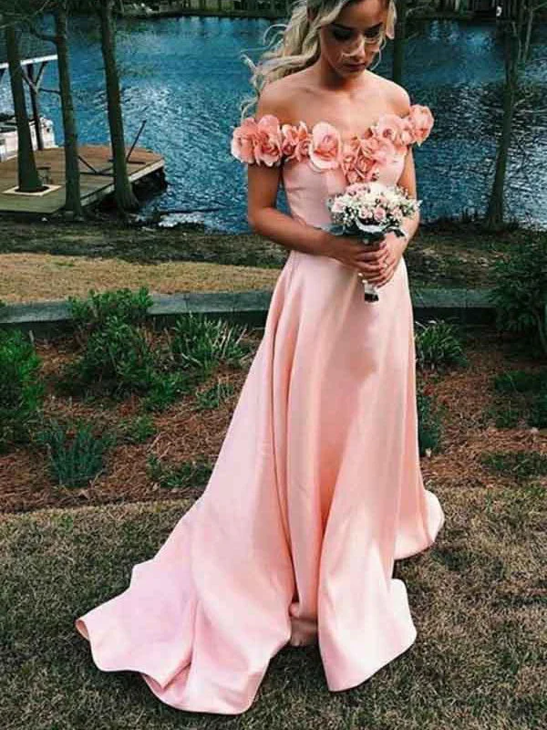 Huge Discounts Simple Prom Dresses Aline Off-the-shoulder Hand-Made Flower Chic Long Pink Prom Dress JKL1303 Huge Discounts Simple Prom Dresses Aline Off-the-shoulder Hand-Made Flower Chic Long Pink Prom Dress JKL1303