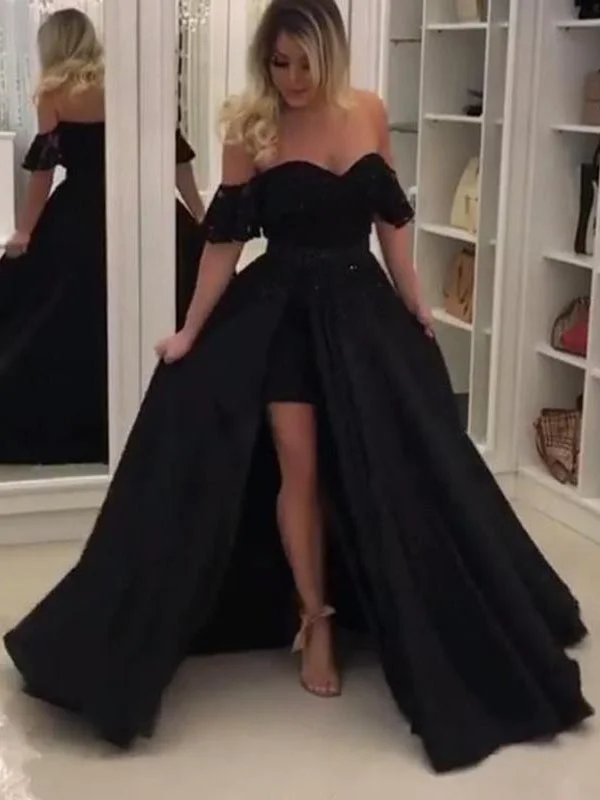 Best Seller Black Prom Dresses with Slit Off-the-shoulder A-line Long Chic Lace Prom Dress JKL1358 Best Seller Black Prom Dresses with Slit Off-the-shoulder A-line Long Chic Lace Prom Dress JKL1358